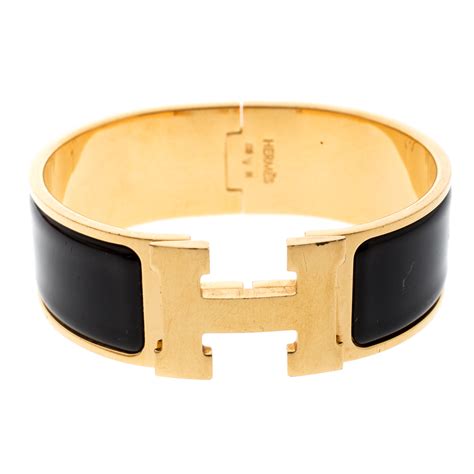 hermes h bracelet black and gold